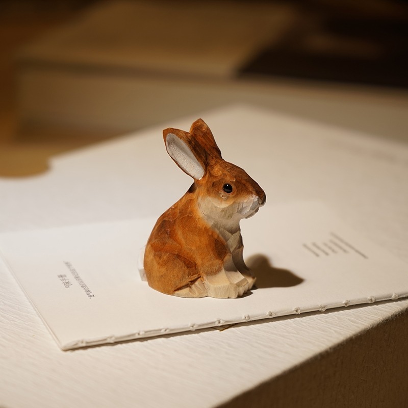 Desk Setup Nature - 1PC Seated Bunny Hand Carved Wood
