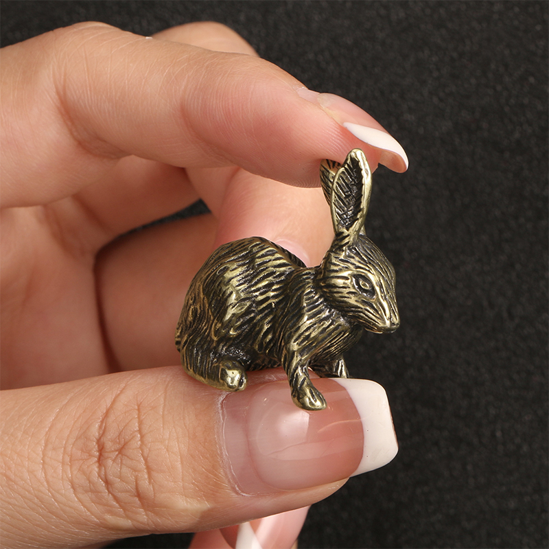 Desk Setup Nature - Cute Vintage-Style Rabbit Brass Statue Rabbit