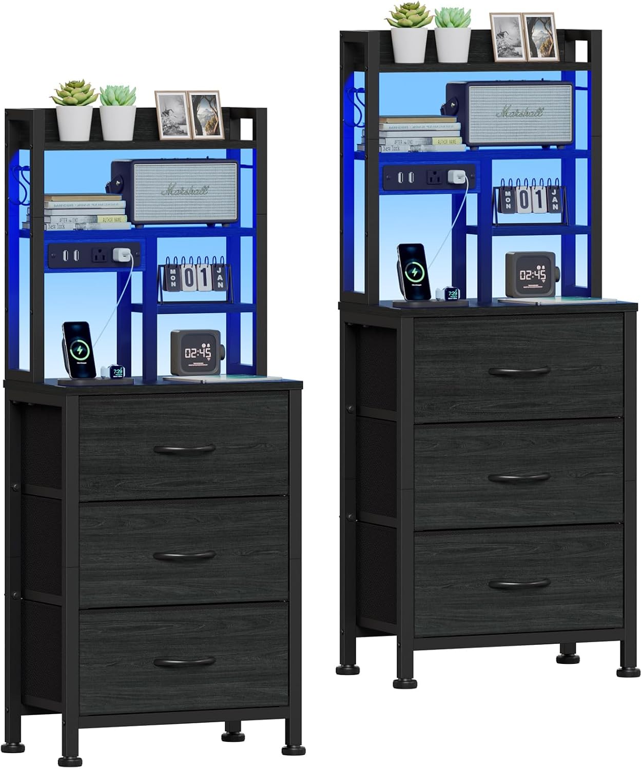Desk Setup Oak - Nightstands Set of 2, Tall Night