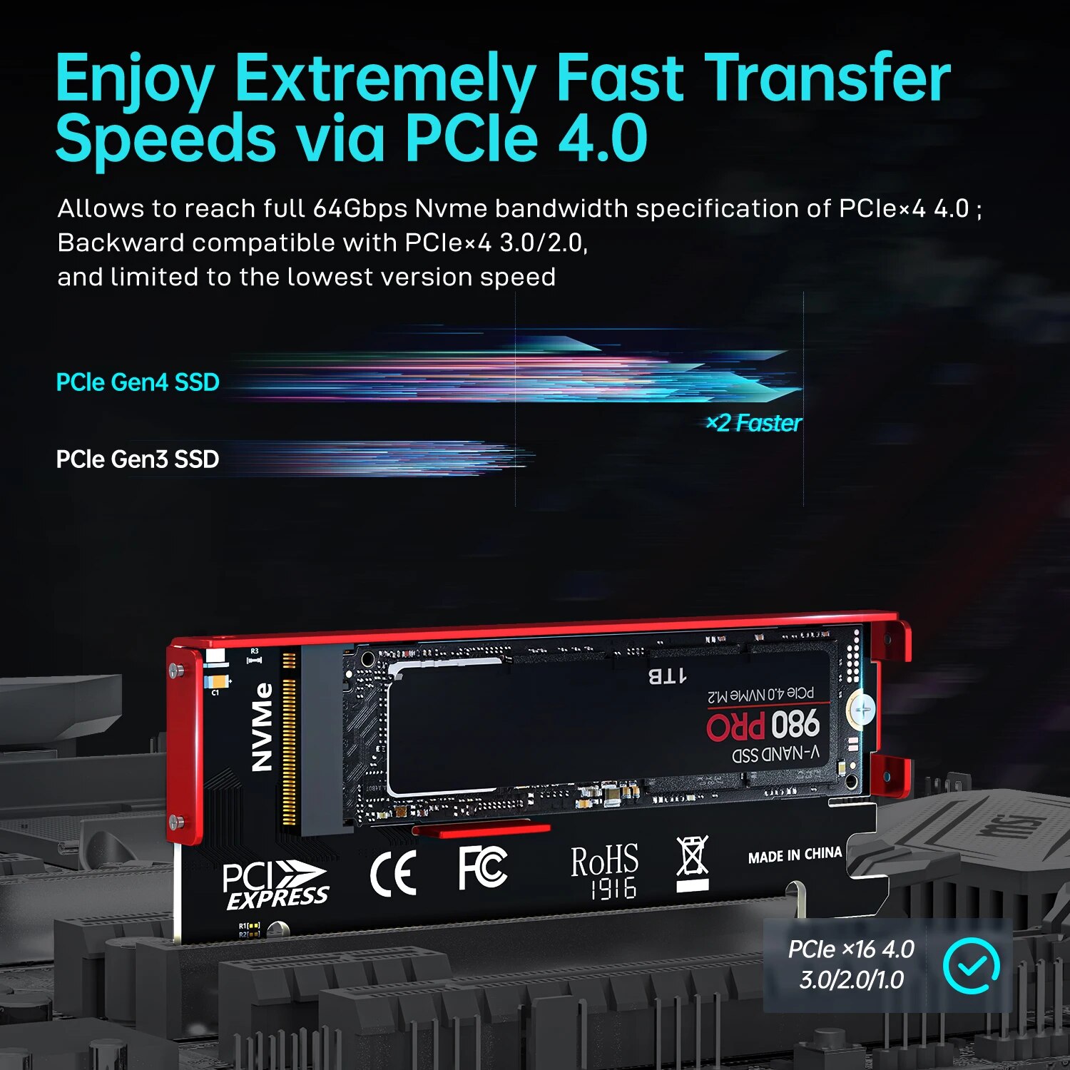 JEYI M.2 NVMe to PCIe 4.0 X16  - Samsung Ssd 980 Pro recension och pris