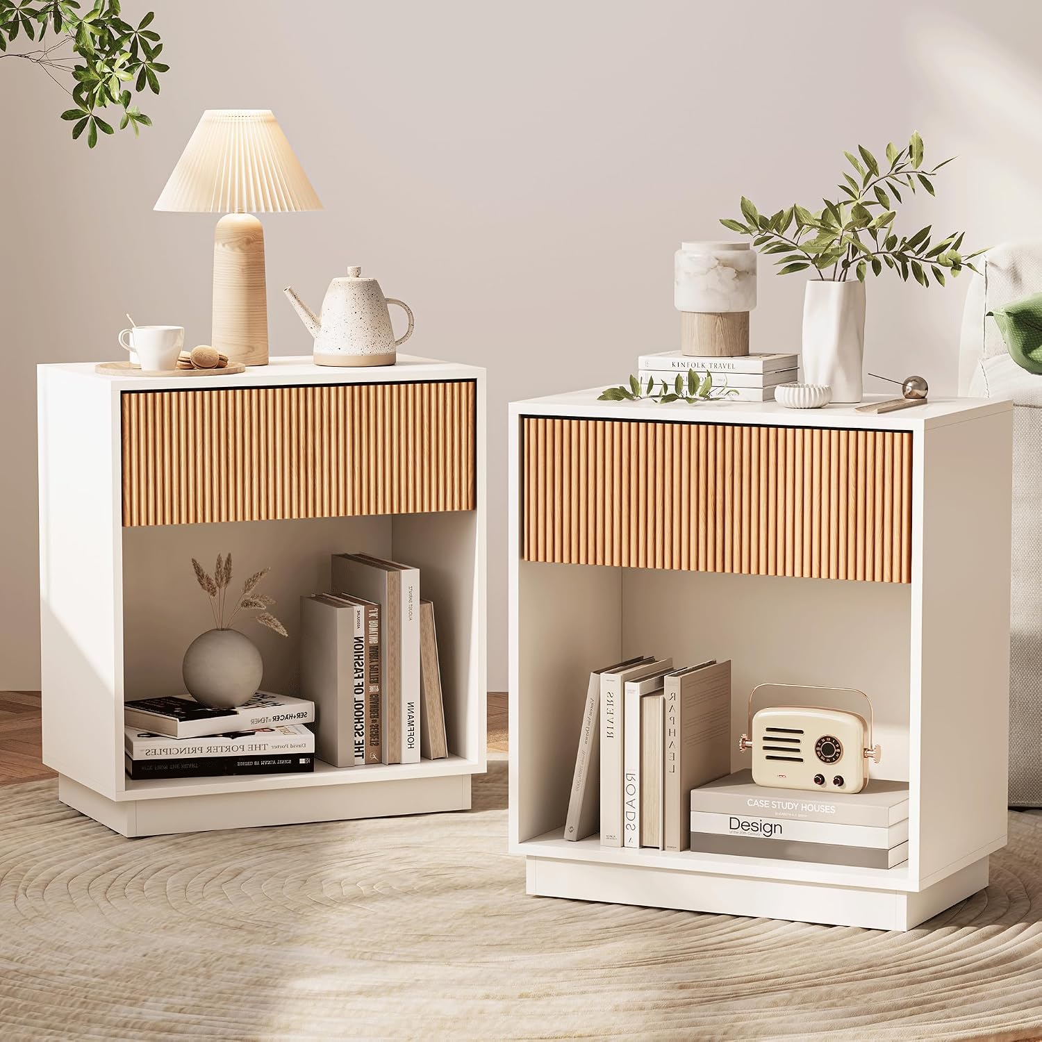 Fluted Nightstands Set Of 2 Mo - Desk Setup Oak recension och pris