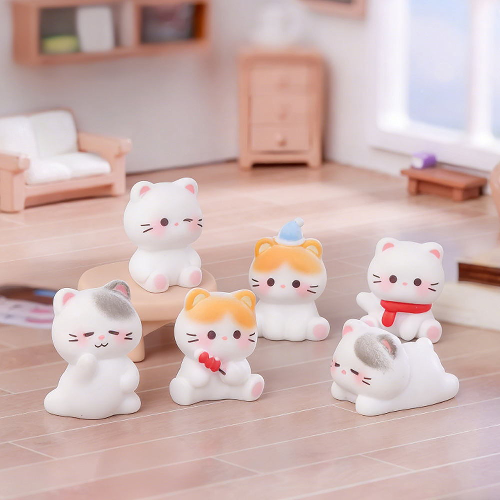 6pcs Cute Cat Resin Figurines  - Desk Setup Nature recension och pris