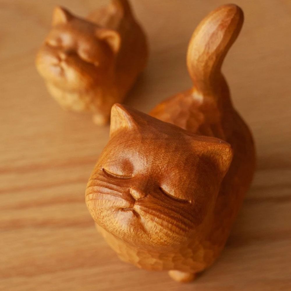 1PC Wooden Cat Ornament Mini S - Desk Setup Nature recension och pris