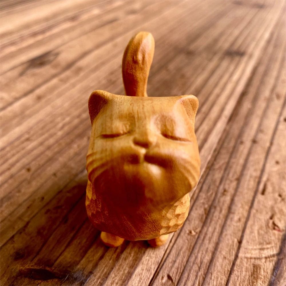 1PC Wooden Cat Ornament Mini S - Desk Setup Nature recension och pris