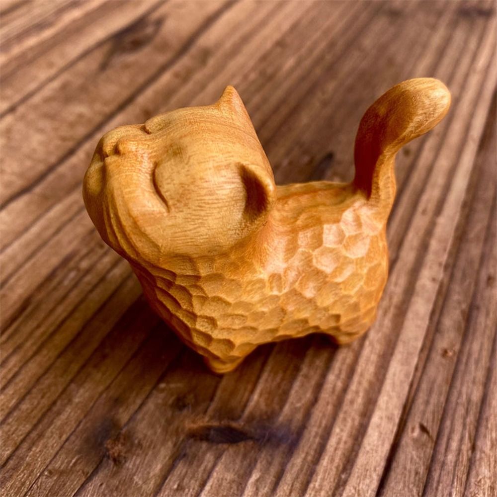1PC Wooden Cat Ornament Mini S - Desk Setup Nature recension och pris