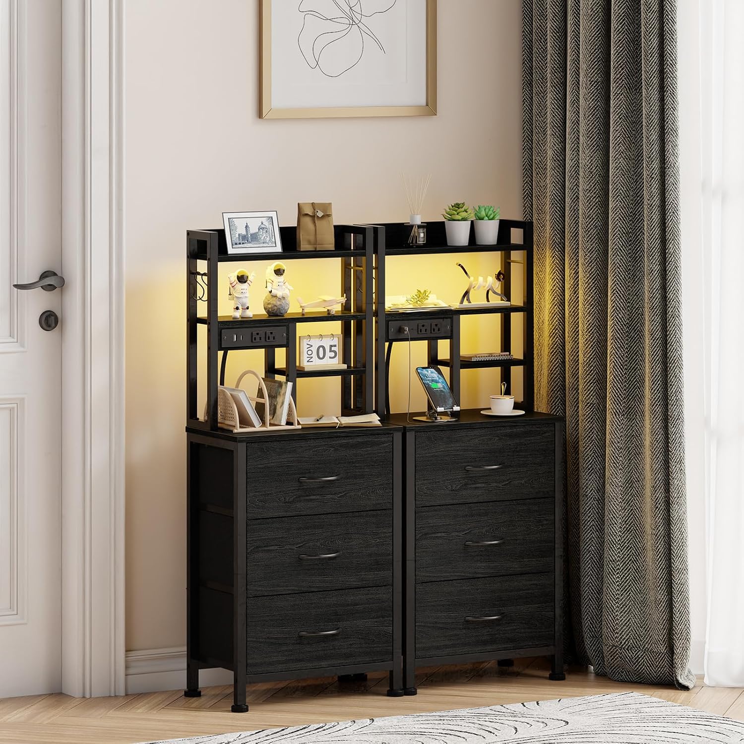 Nightstands Set of 2, Tall Nig - Desk Setup Oak recension och pris