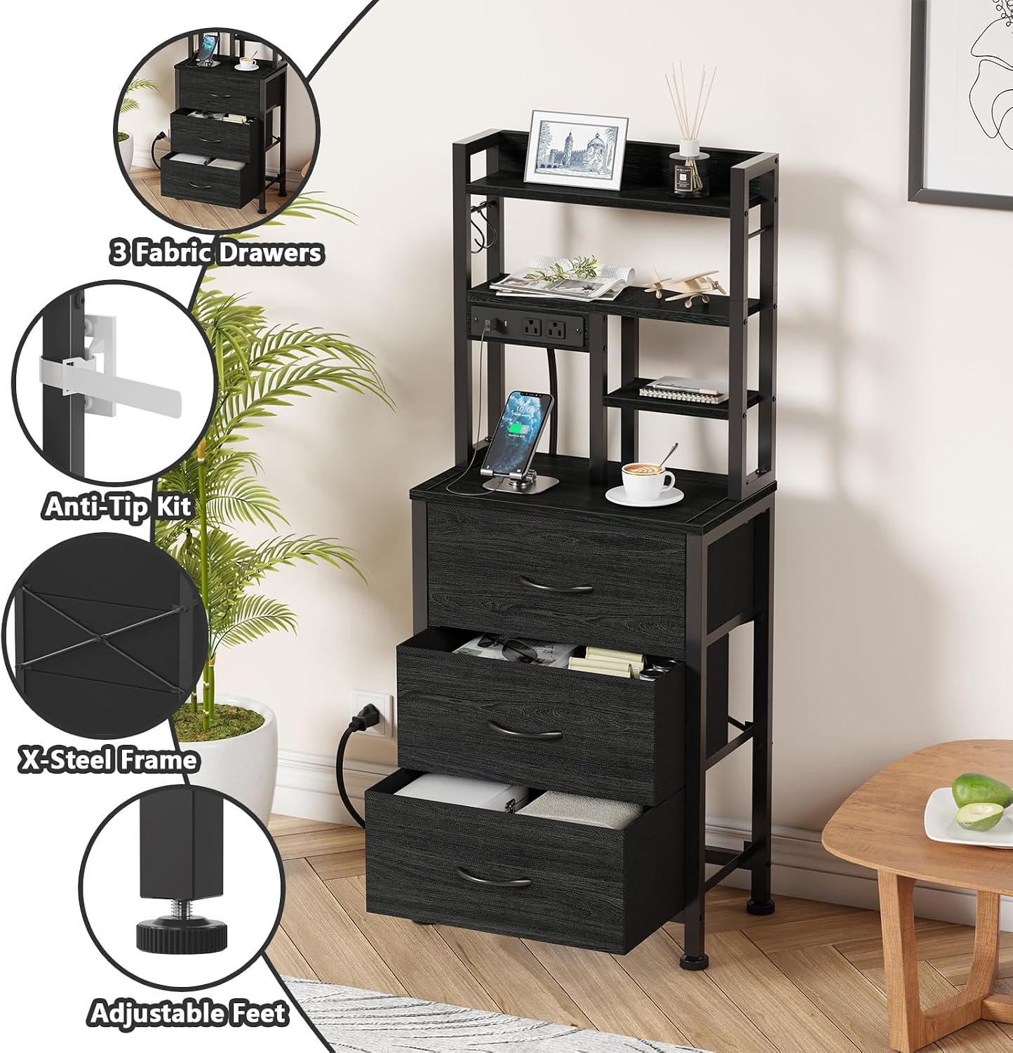 Nightstands Set of 2, Tall Nig - Desk Setup Oak recension och pris